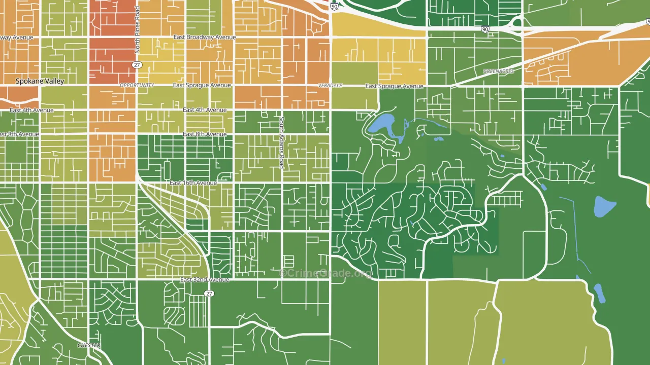 Veradale, WA Map of Burglary Rates