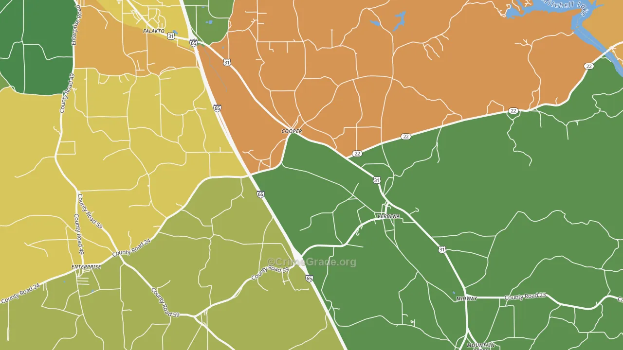 Verbena, AL Map of Burglary Rates
