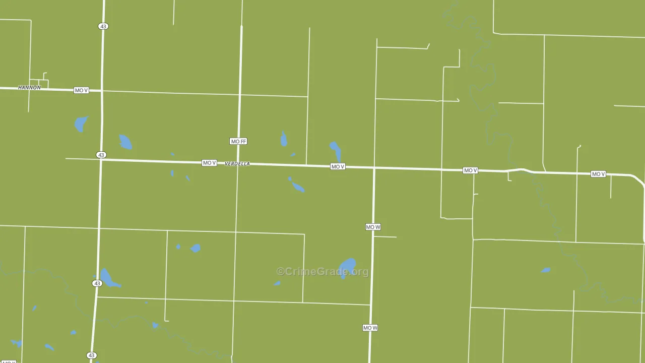 Verdella, MO Map of Burglary Rates