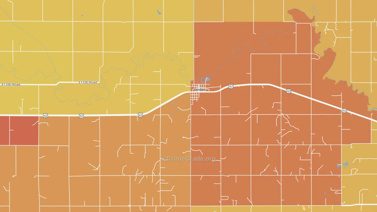Verden, OK Map of Burglary Rates