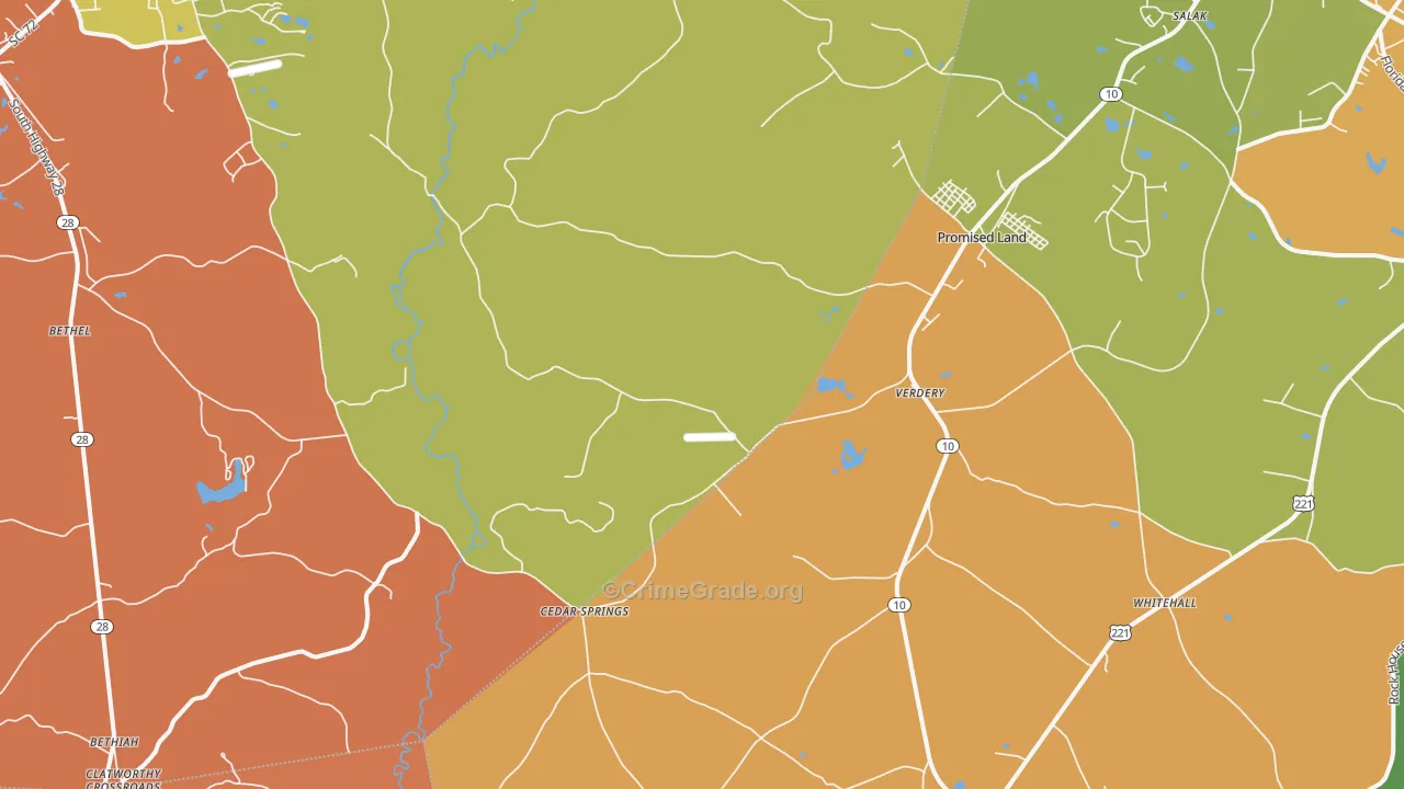 Verdery, SC Map of Burglary Rates
