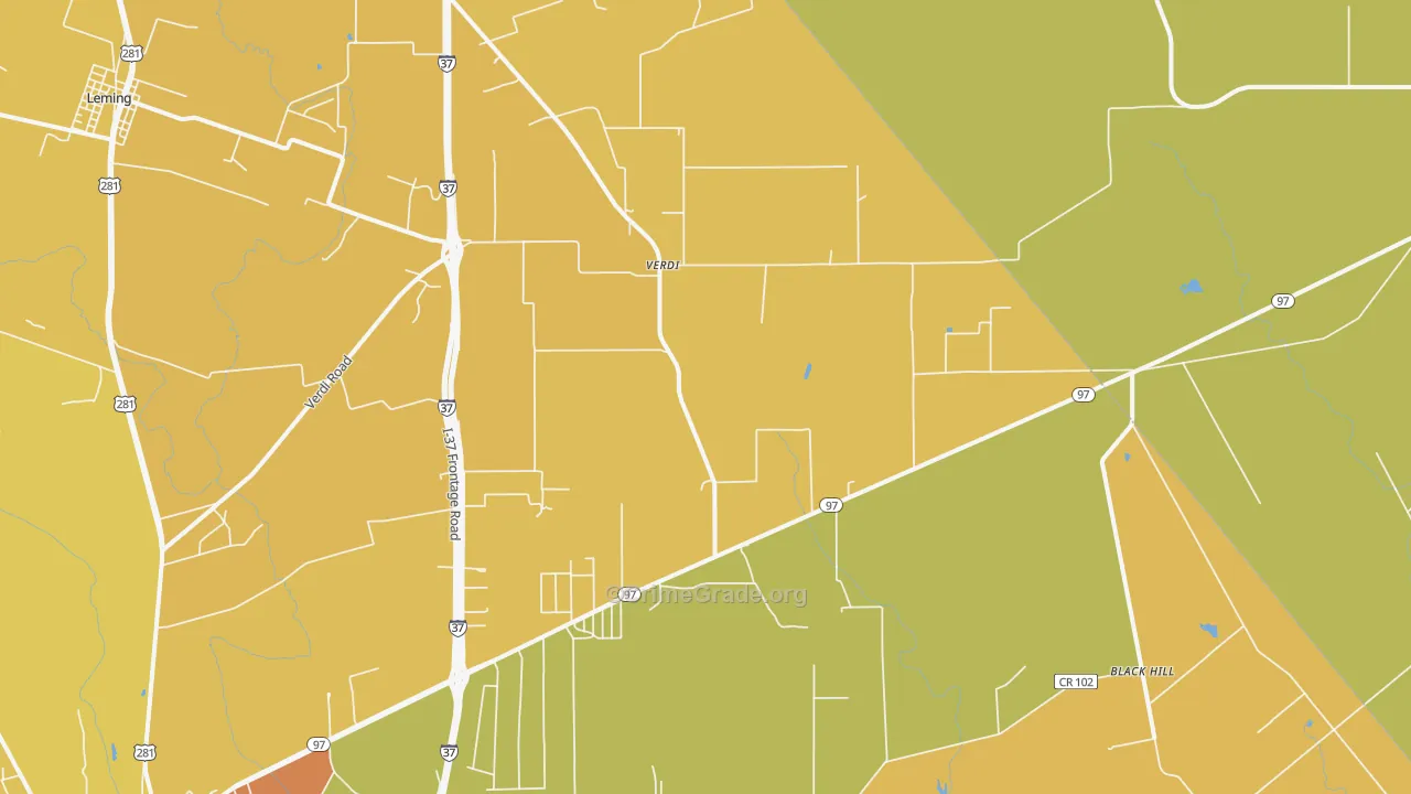 Verdi, TX Map of Burglary Rates