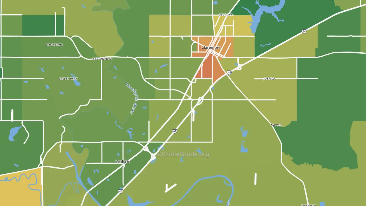 Verdigris, OK Map of Burglary Rates