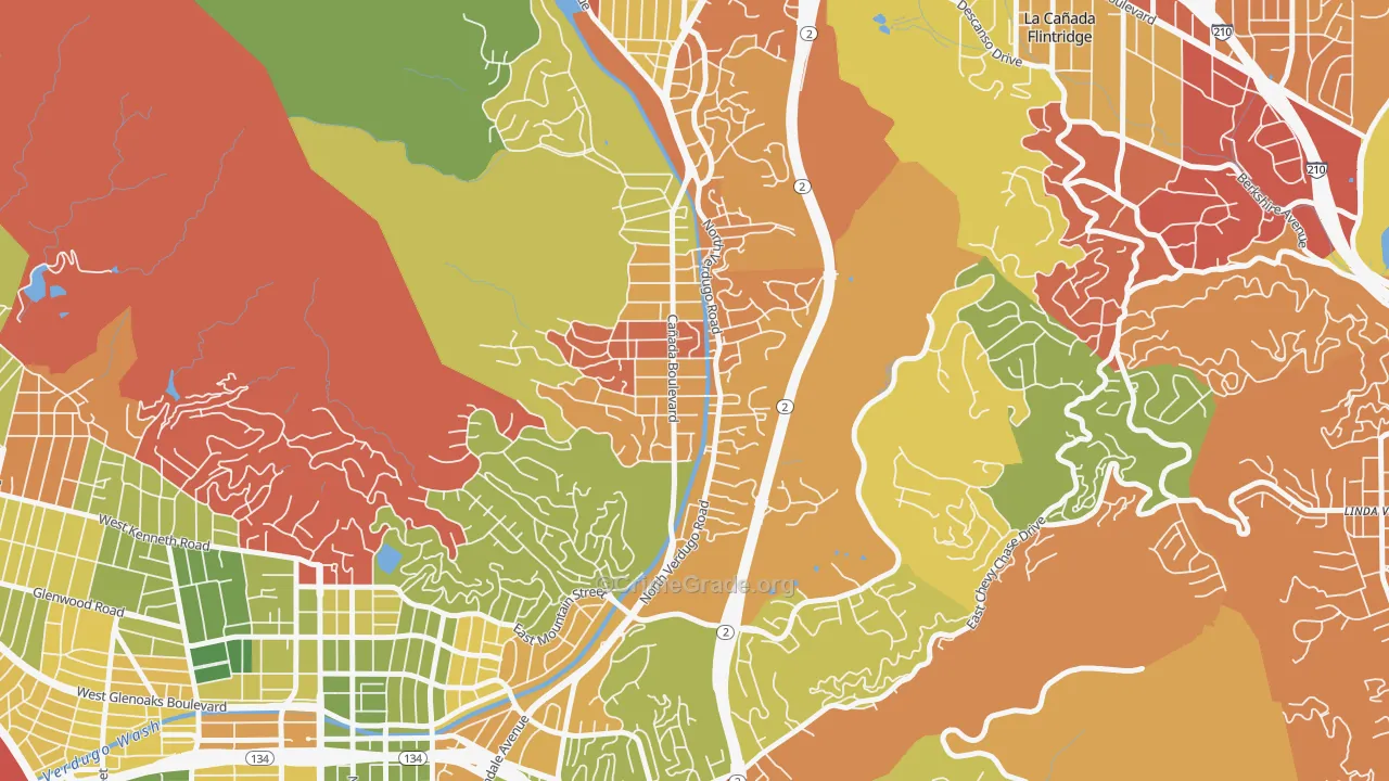 Verdugo Woodlands, Glendale, CA Map of Burglary Rates