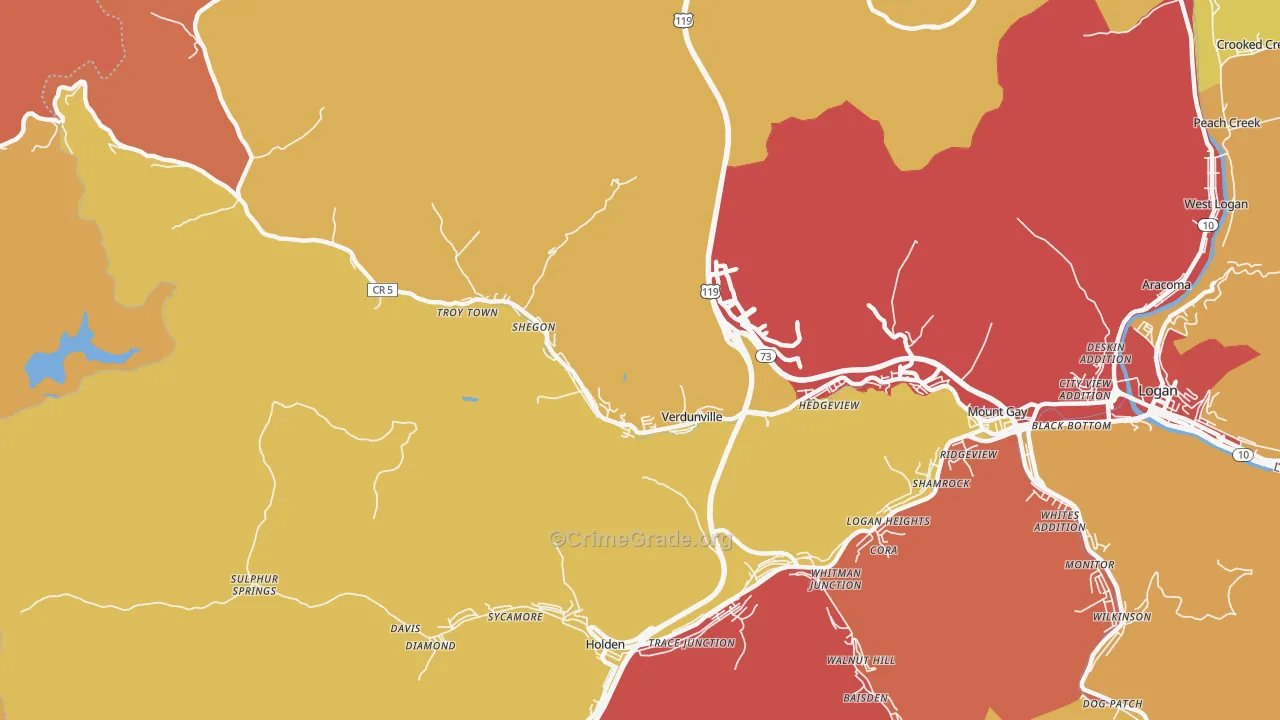 Verdunville, WV Map of Burglary Rates