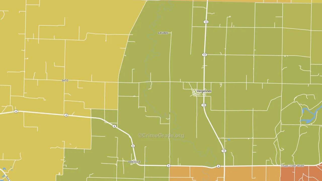 Vergennes, IL Map of Burglary Rates