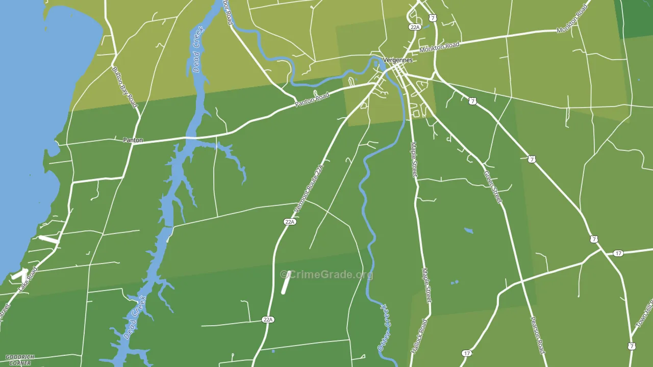 Vergennes, VT Map of Burglary Rates