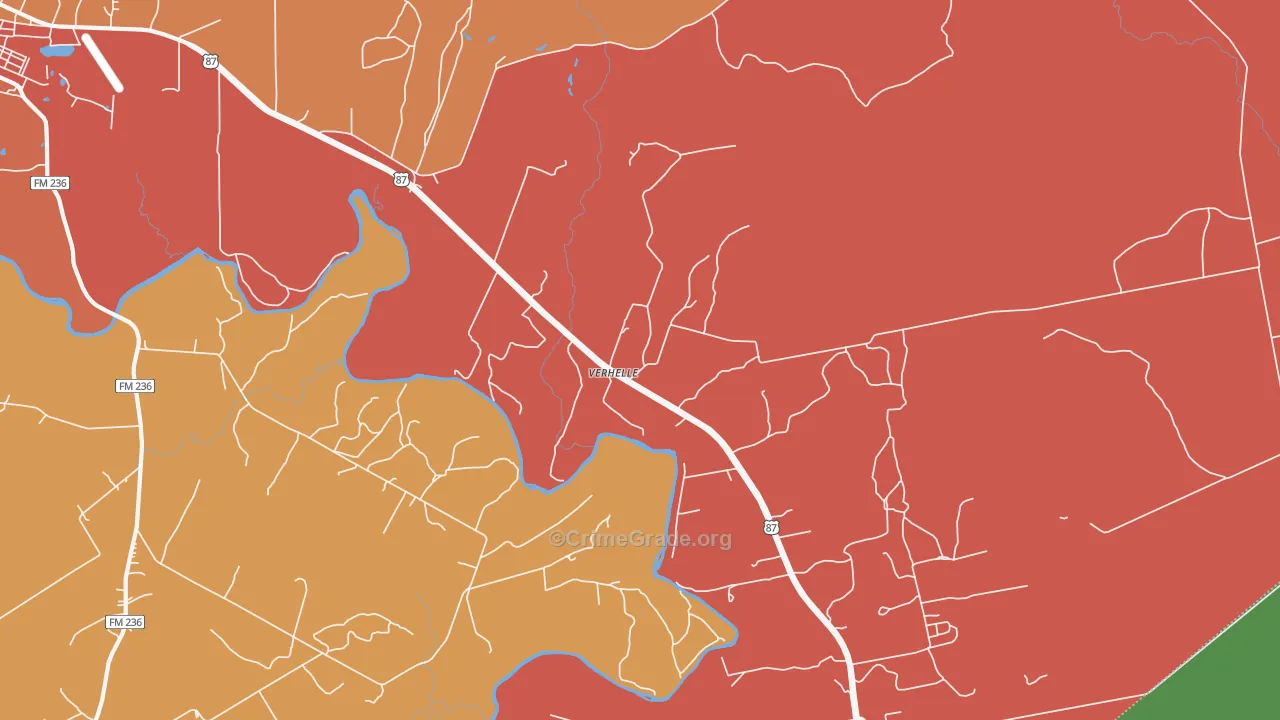 Verhelle, TX Map of Burglary Rates