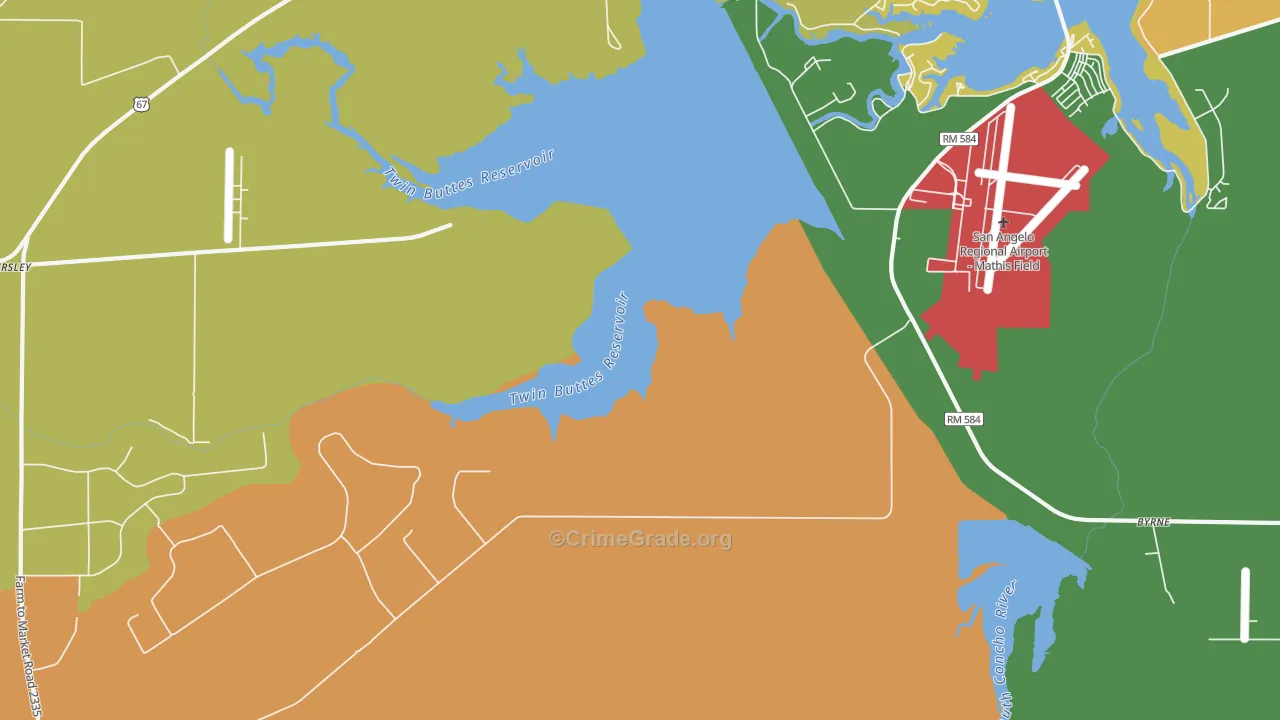 Veribest, TX Map of Burglary Rates
