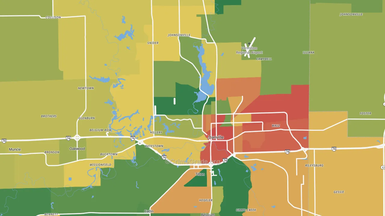 Vermilion County, IL Map of Burglary Rates