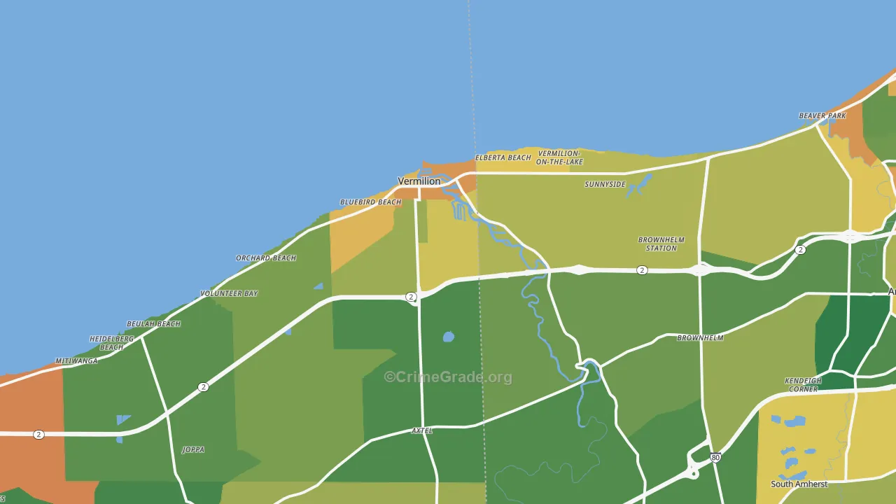 Vermilion, OH Map of Burglary Rates