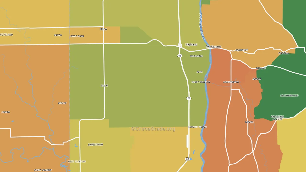 Vermillion County, IN Map of Burglary Rates
