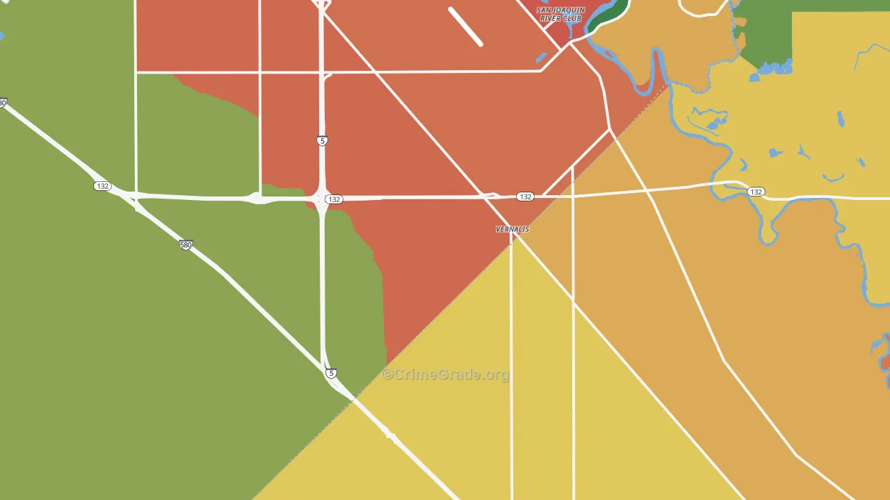 Vernalis, CA Map of Burglary Rates