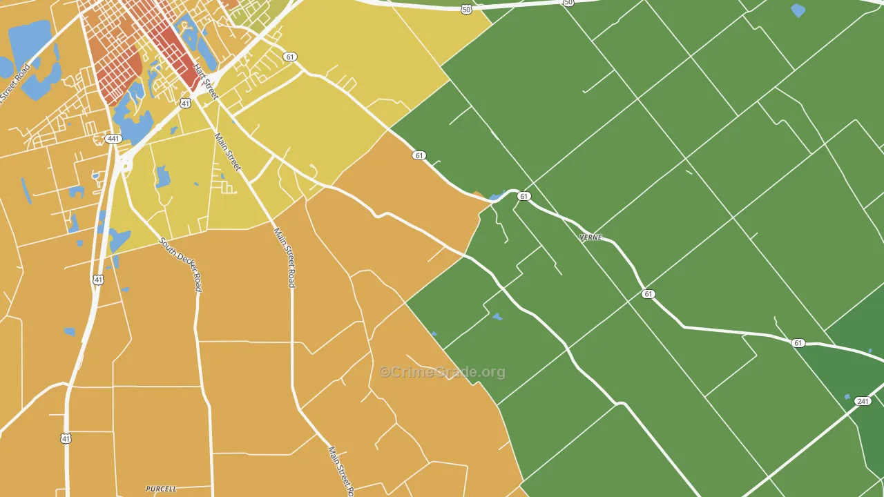 Verne, IN Map of Burglary Rates