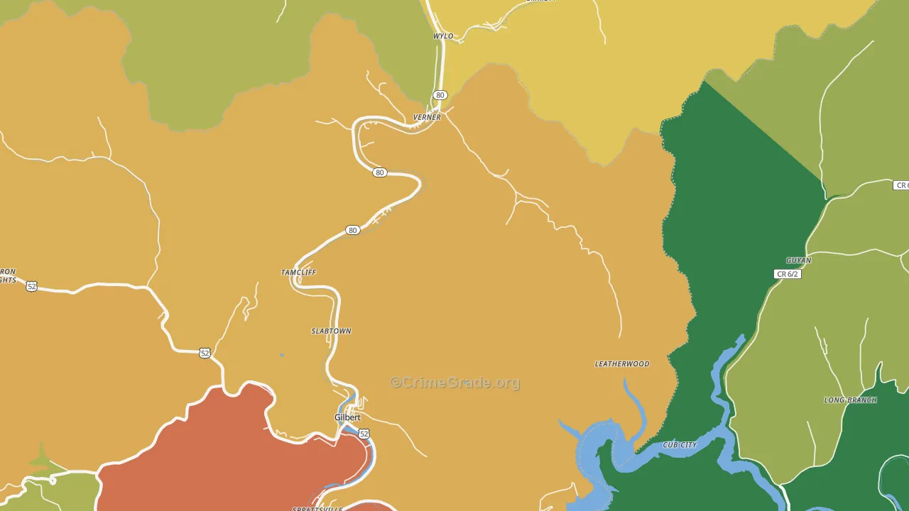 Verner, WV Map of Burglary Rates