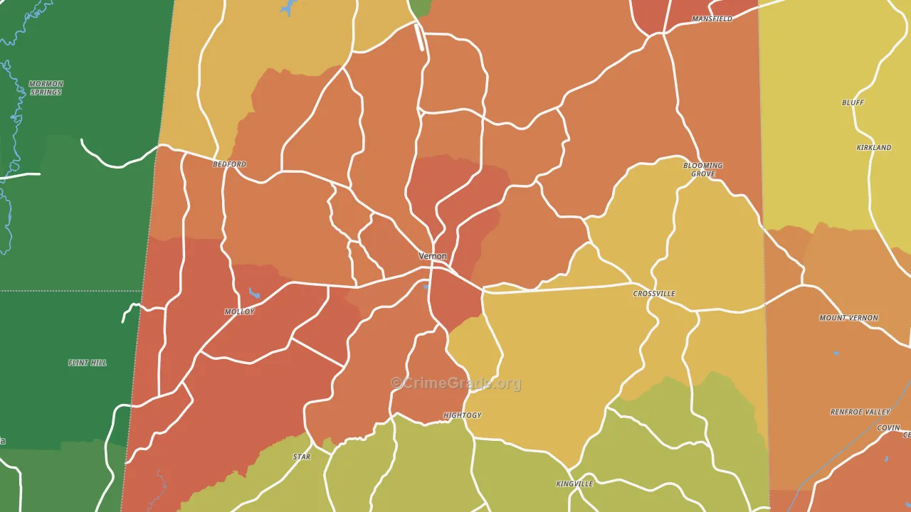Vernon, AL Map of Burglary Rates