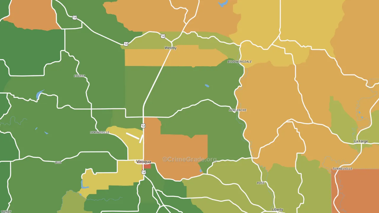 Vernon County, WI Map of Burglary Rates
