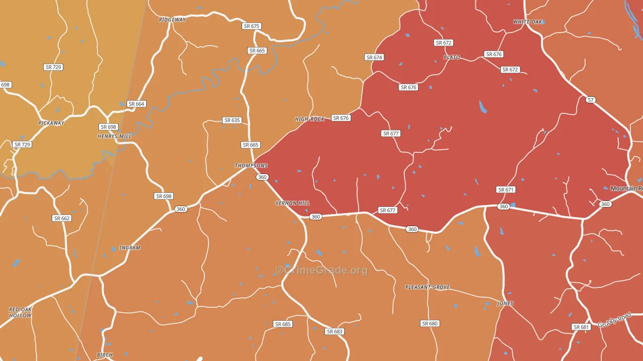 Vernon Hill, VA Map of Burglary Rates