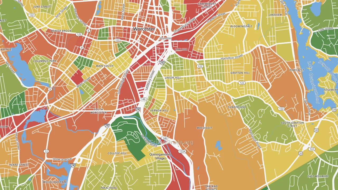 Vernon Hill, Worcester, MA Map of Burglary Rates