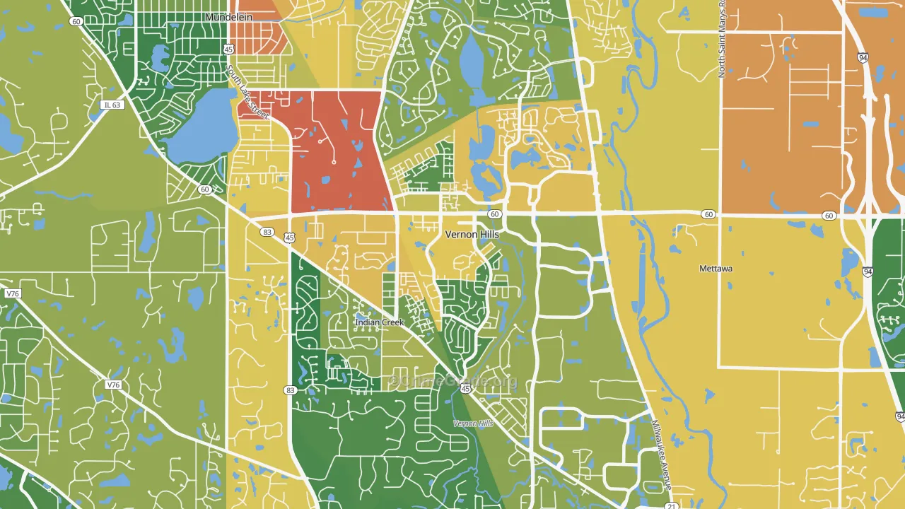 Vernon Hills, IL Map of Burglary Rates