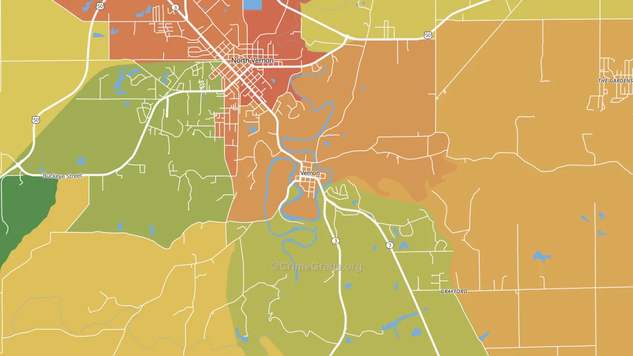 Vernon, IN Map of Burglary Rates