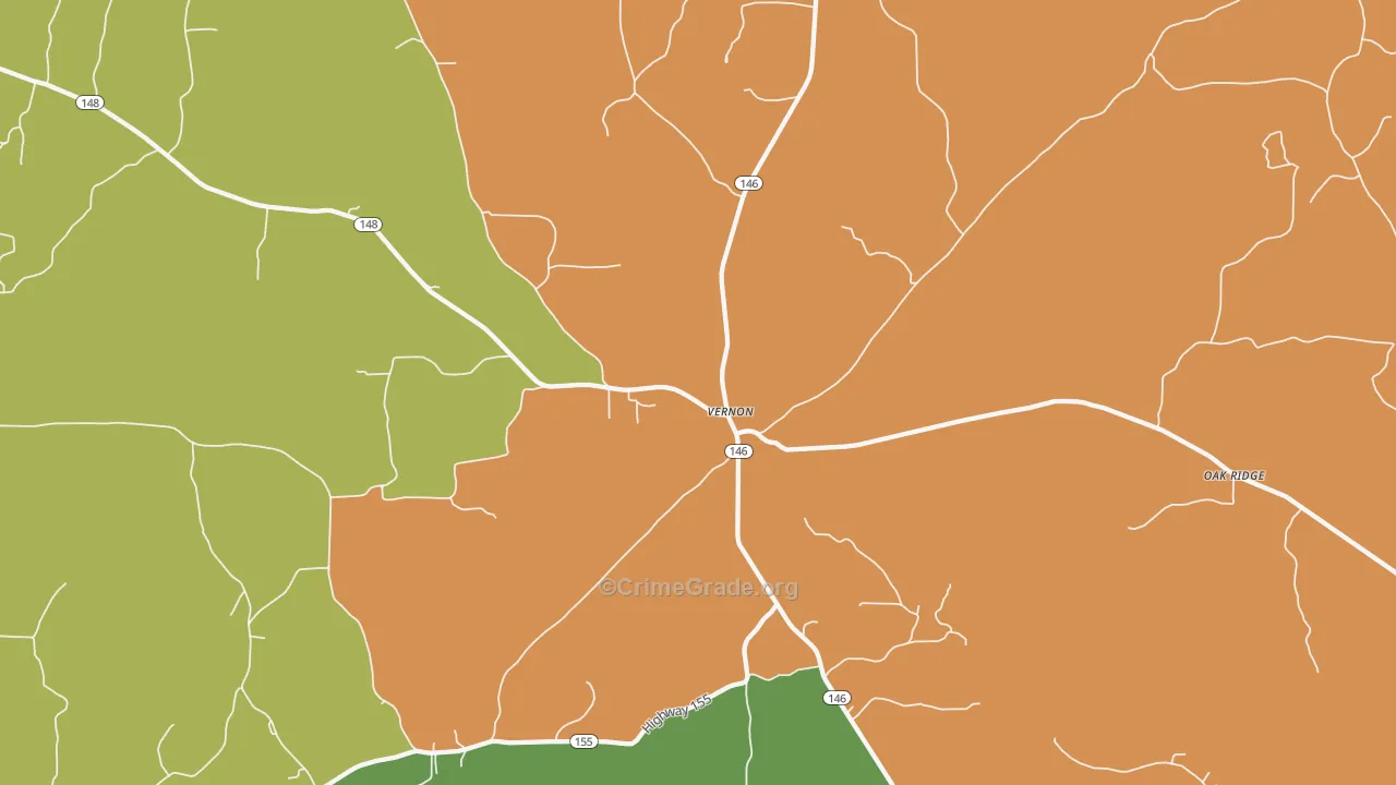 Vernon, LA Map of Burglary Rates