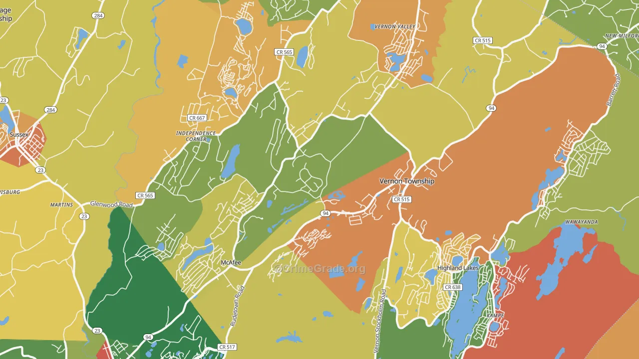 Vernon, NJ Map of Burglary Rates