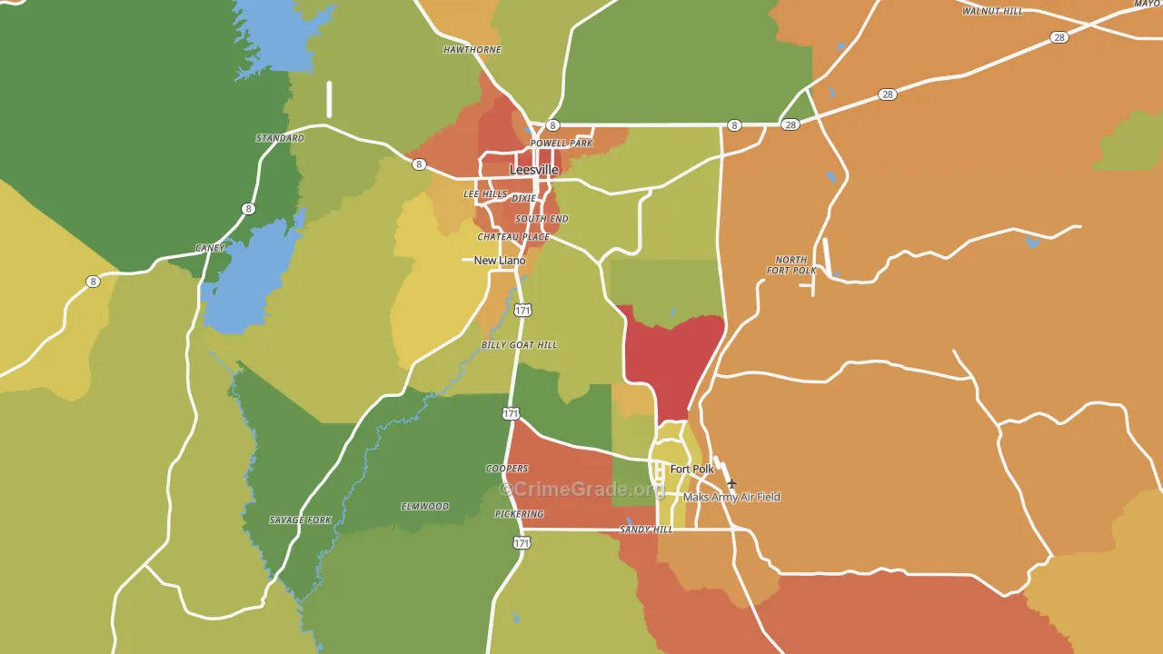 Vernon Parish, LA Map of Burglary Rates