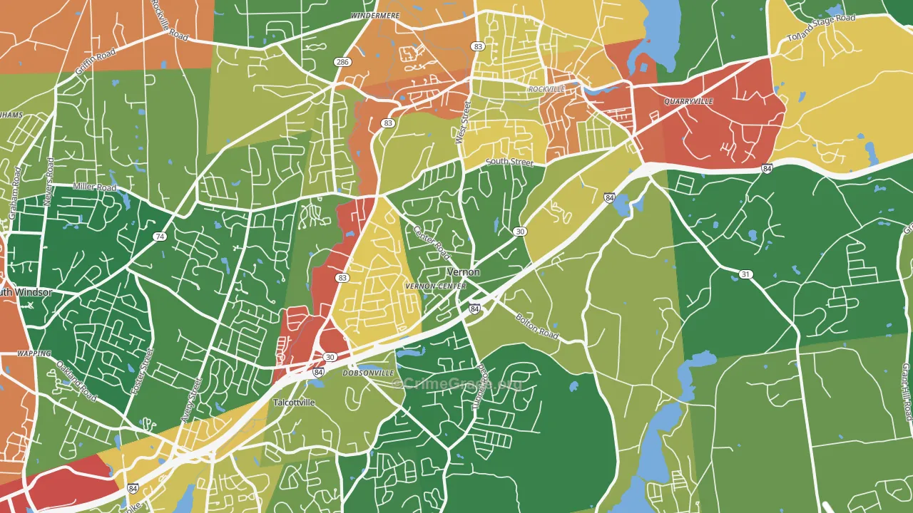 Vernon-Rockville, CT Map of Burglary Rates