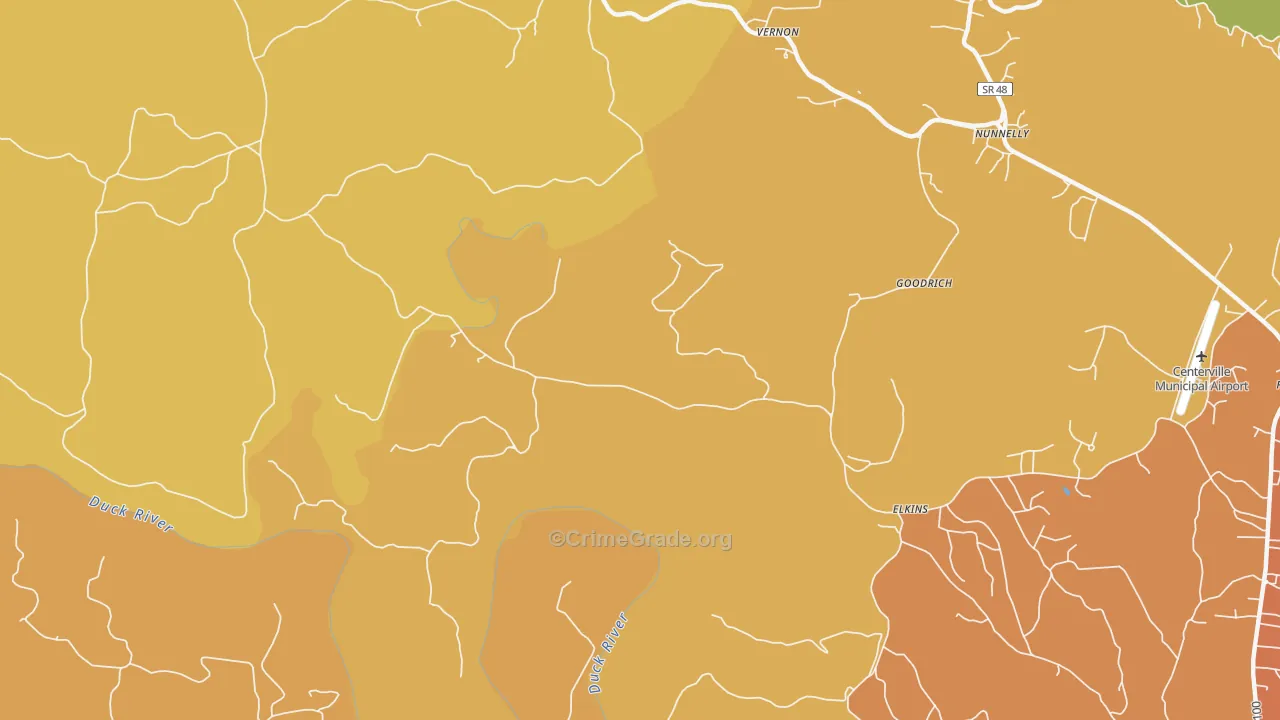 Vernon, TN Map of Burglary Rates