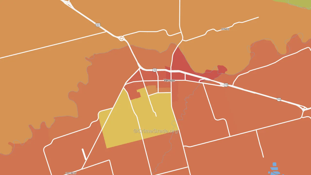 Vernon, TX Map of Burglary Rates