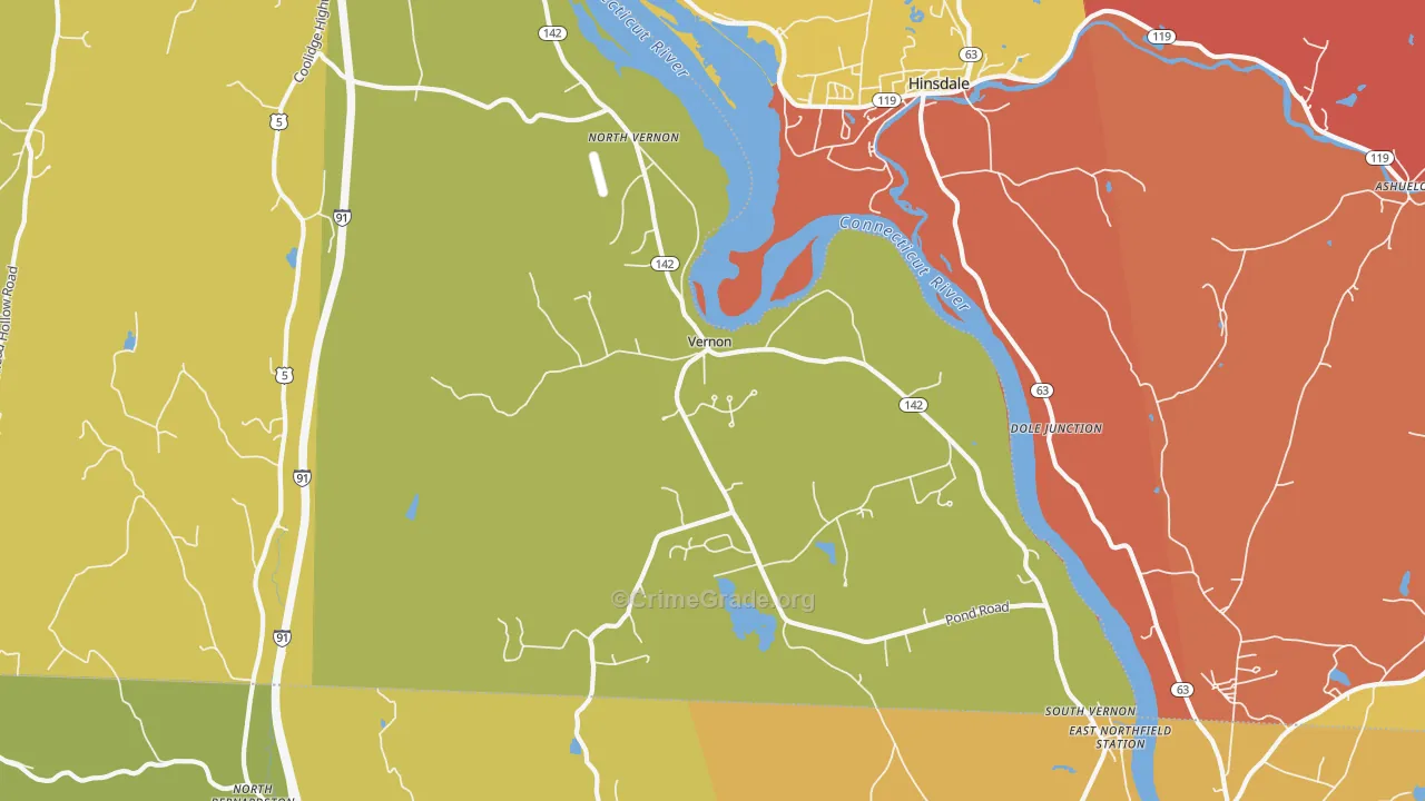 Vernon, VT Map of Burglary Rates