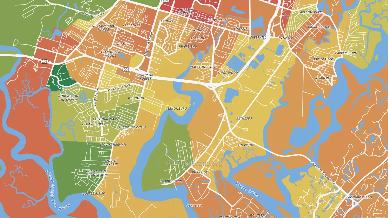 Vernonburg, GA Map of Burglary Rates