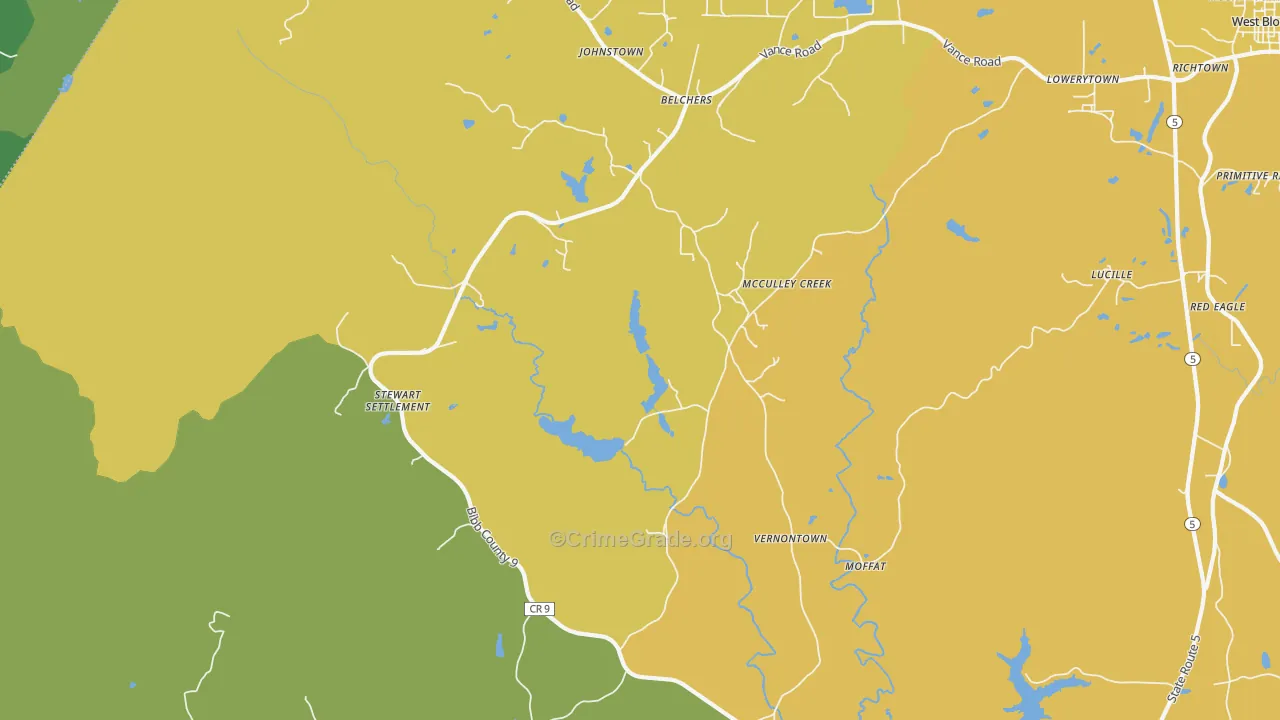 Vernontown, AL Map of Burglary Rates