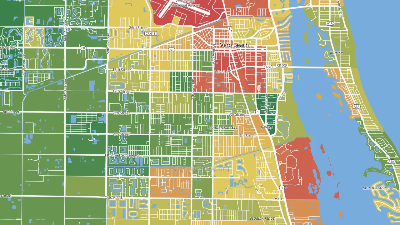 Vero Beach South, FL Map of Burglary Rates