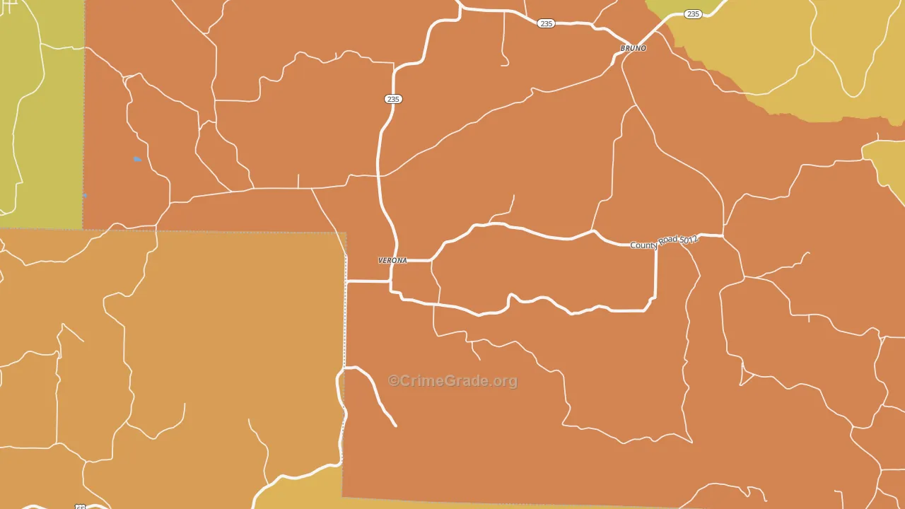 Verona, AR Map of Burglary Rates