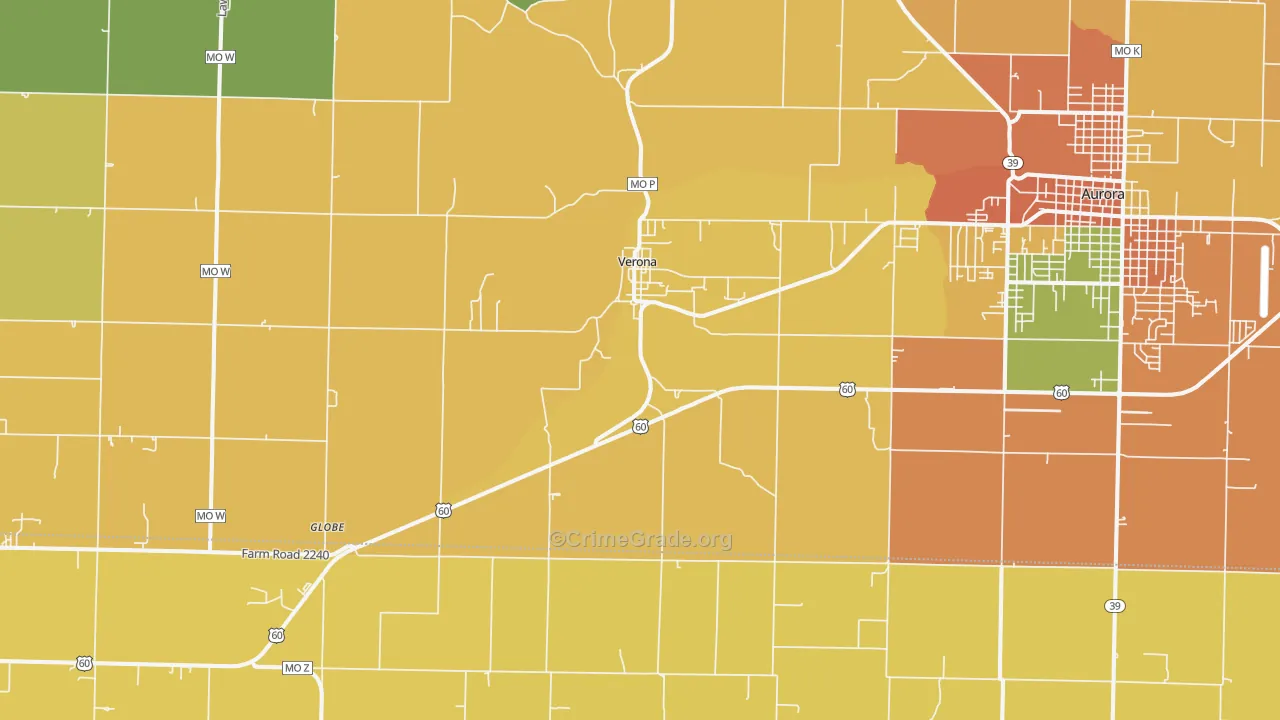 Verona, MO Map of Burglary Rates