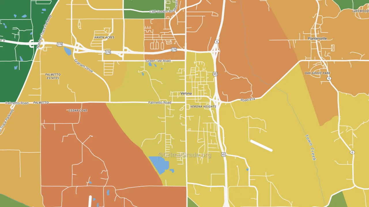 Verona, MS Map of Burglary Rates