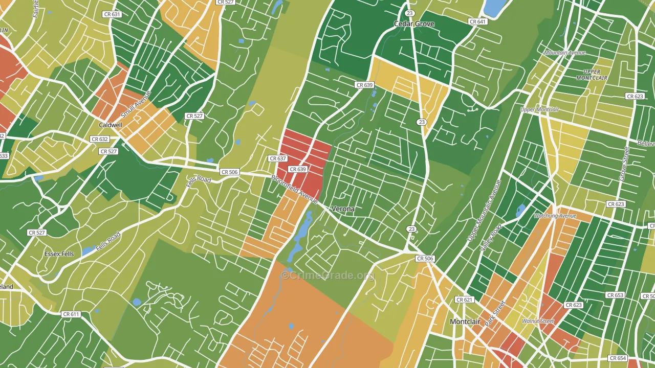 Verona, NJ Map of Burglary Rates