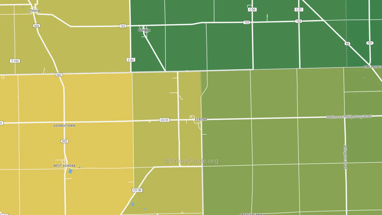 Verona, OH Map of Burglary Rates