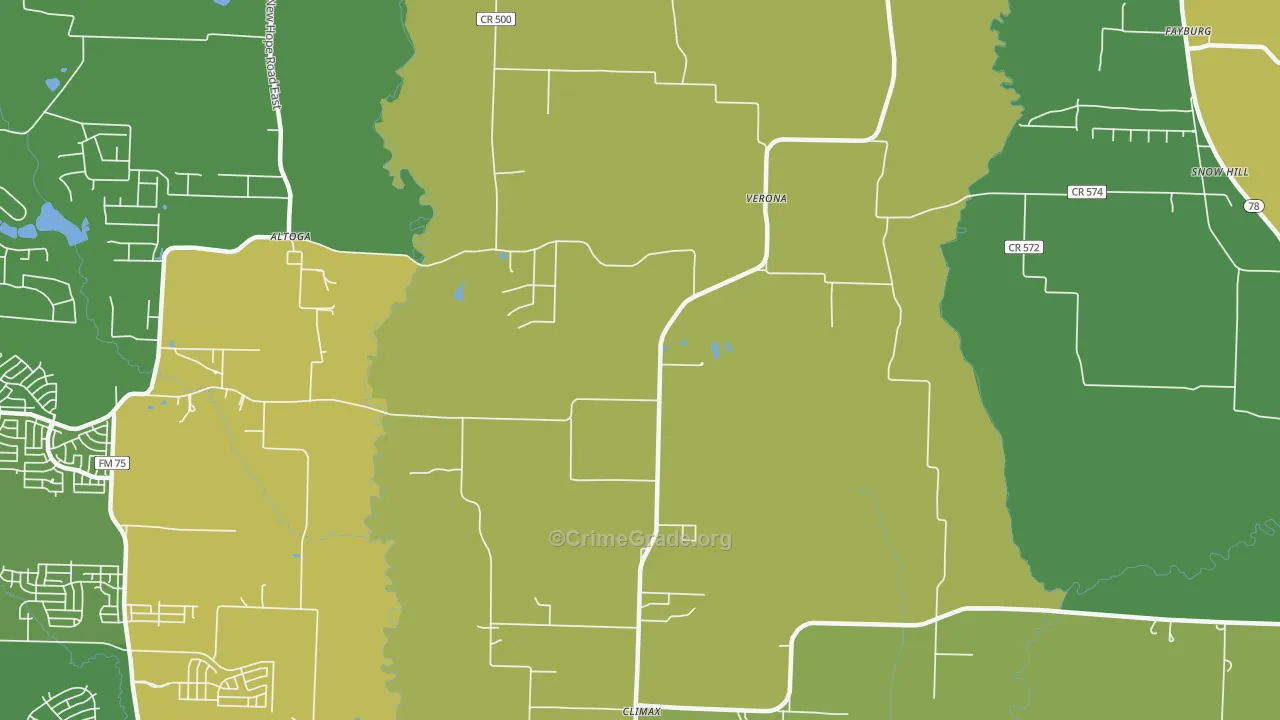 Verona, TX Map of Burglary Rates