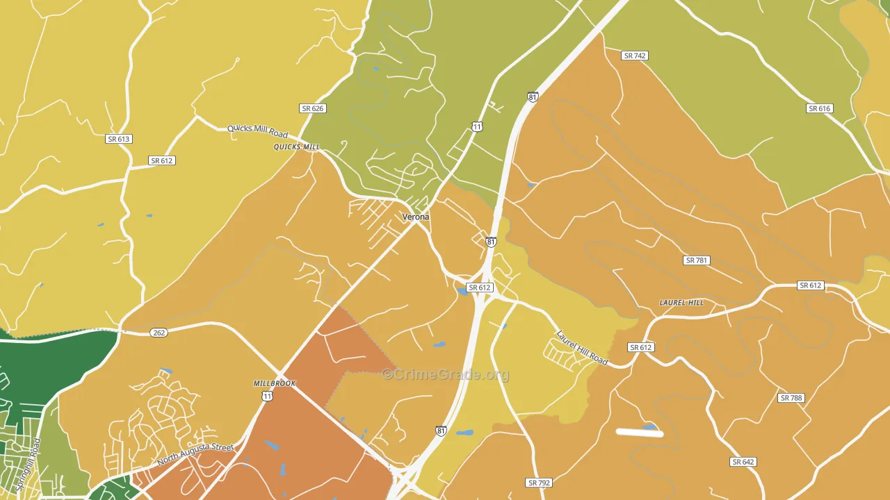 Verona, VA Map of Burglary Rates