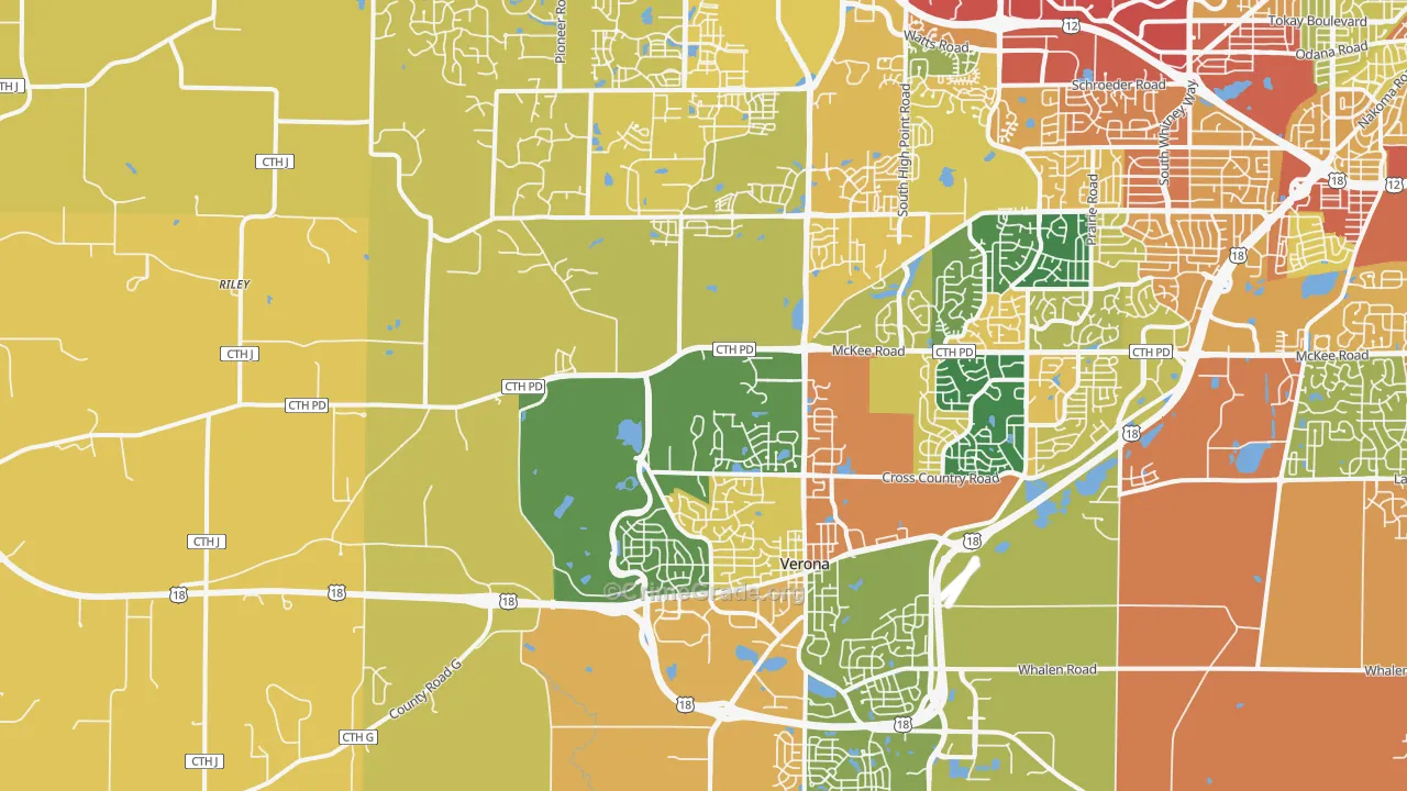 Verona, WI Map of Burglary Rates