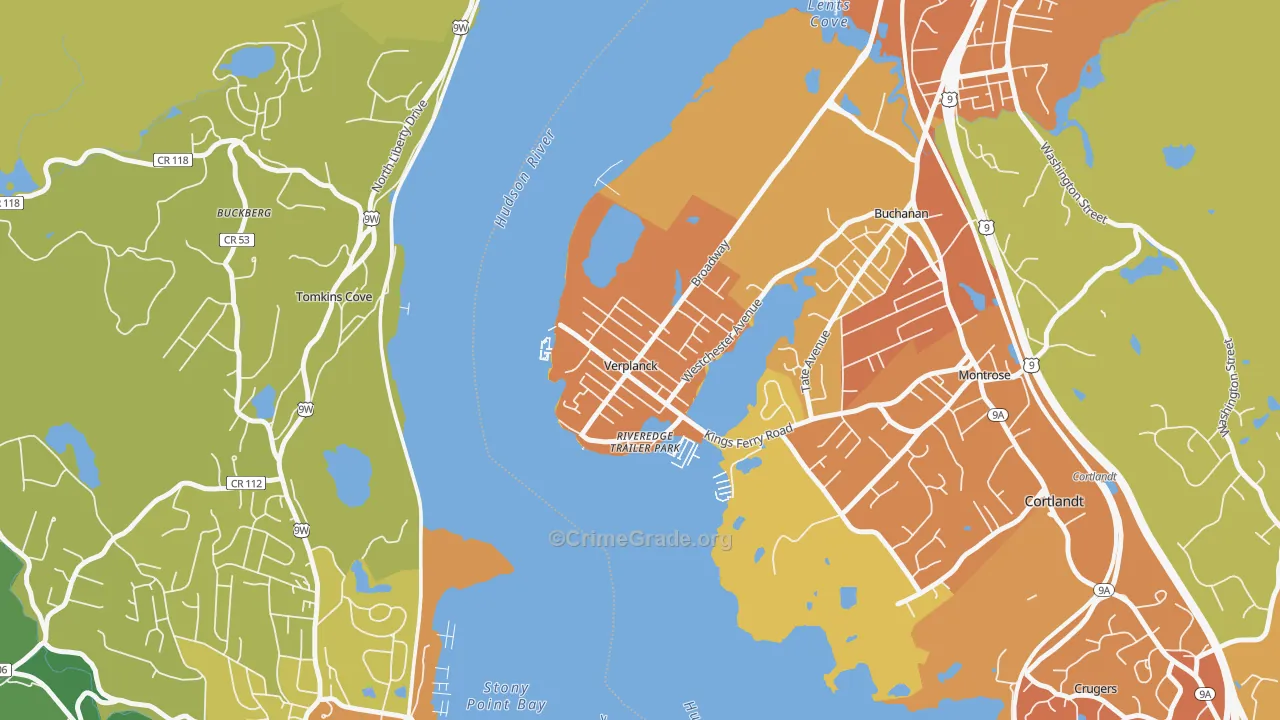 Verplanck, NY Map of Burglary Rates
