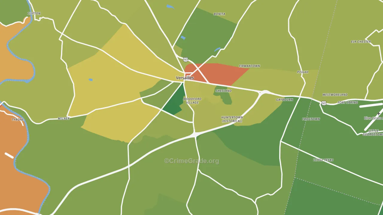 Versailles, KY Map of Burglary Rates