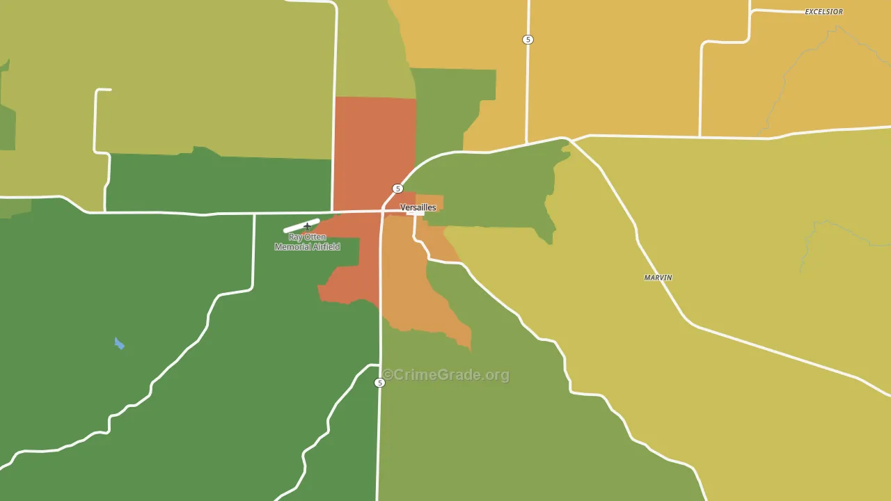 Versailles, MO Map of Burglary Rates