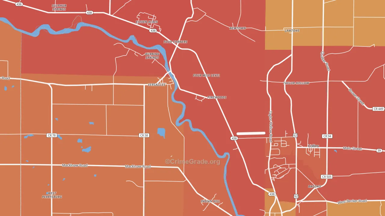 Versailles, NY Map of Burglary Rates