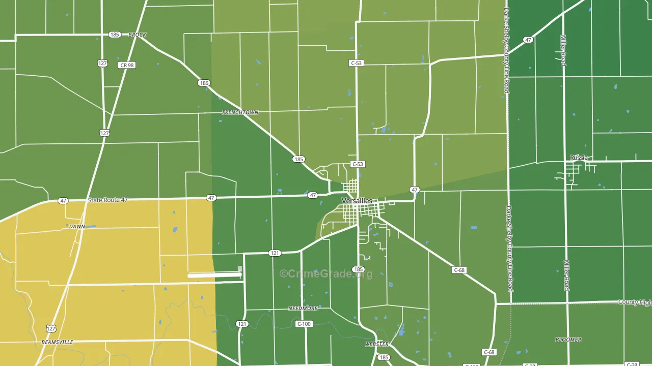 Versailles, OH Map of Burglary Rates