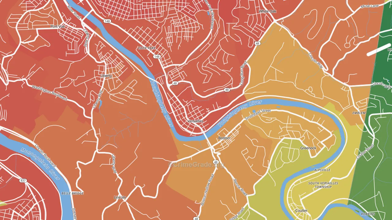 Versailles, PA Map of Burglary Rates