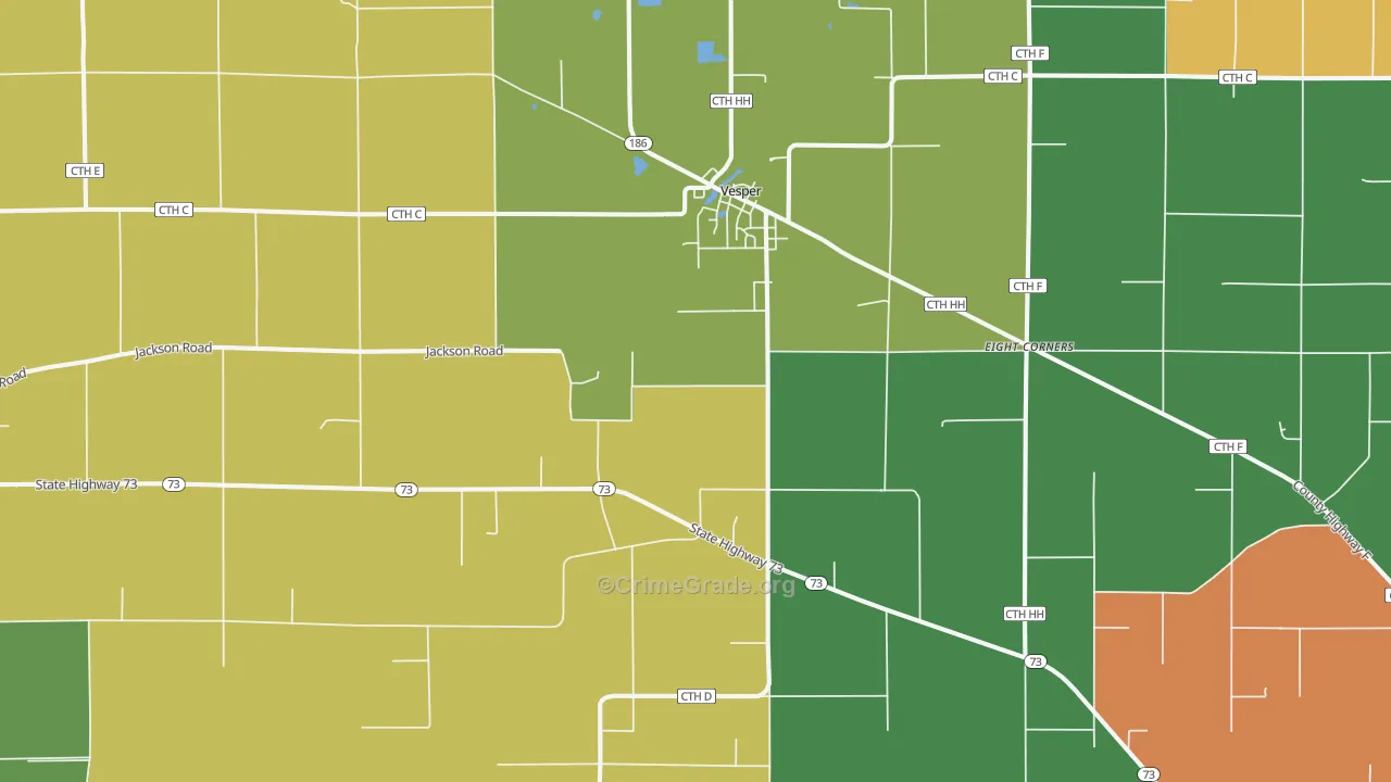 Vesper, WI Map of Burglary Rates